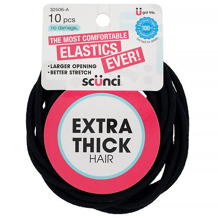 Scunci No-Damage Nylon Hair Elastics for Extra Thick Hair Black