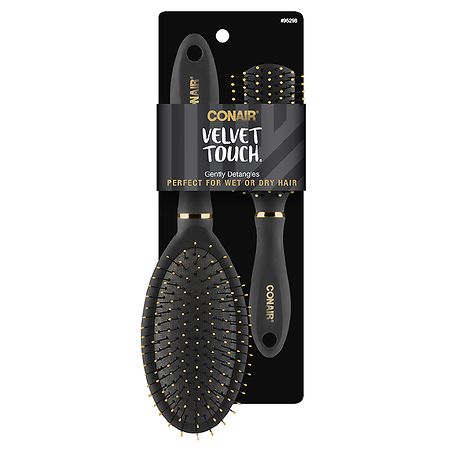 Conair Velvet Touch Detangling Hairbrush Set  Full Sized Cushion & Mid-Size All-Purpose