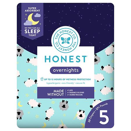 Honest Overnight Diapers, Sleepy Sheep Size 5