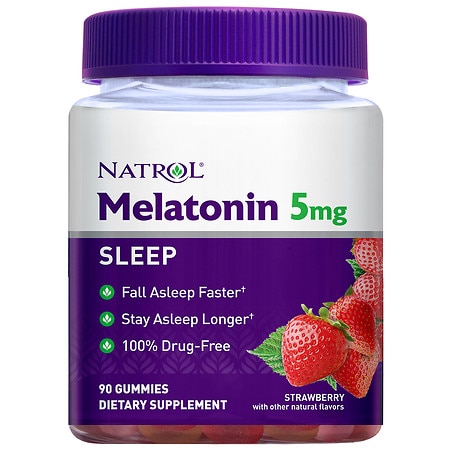 Natrol Melatonin Sleep Aid Gummies  Fall Asleep Faster  Strawberry  5mg  90 Count
