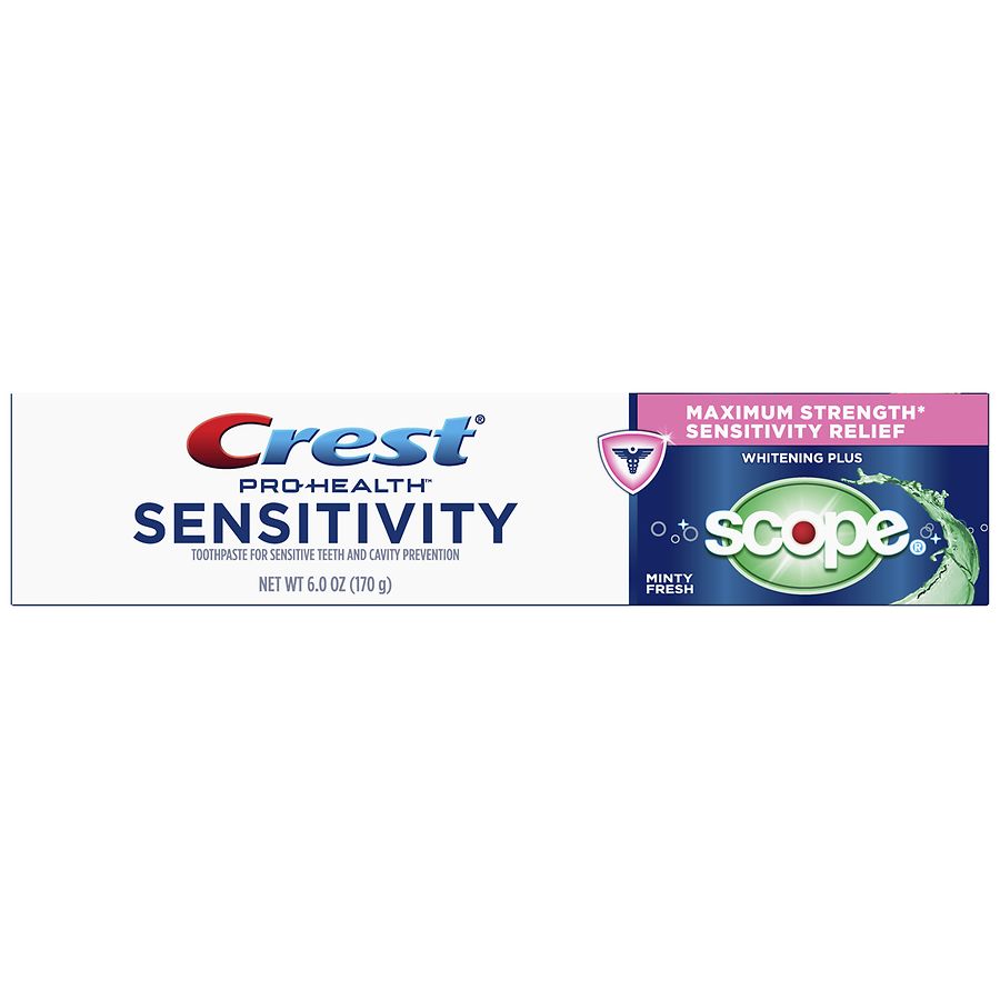 Sensitivity Whitening Plus Scope Toothpaste Minty Fresh, crest and Oral B 
