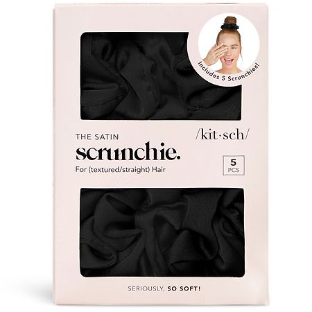 kitsch Black Satin Sleep Scrunchies 5pc Set