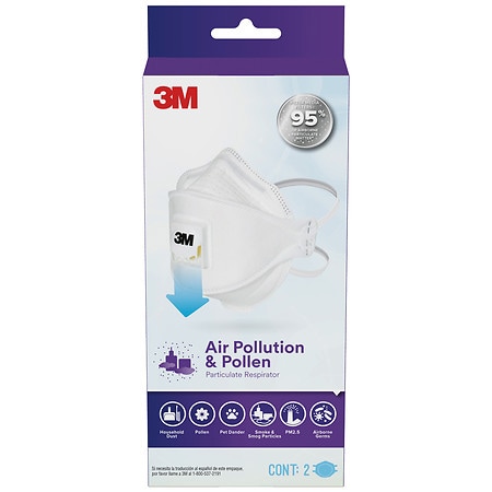 3M Air Pollution & Pollen Respirator  Adult Size  2/Pack