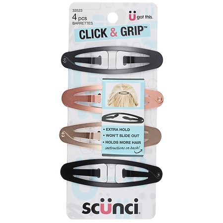 Scunci Click & Grip Metal Snap Clip Hair Barrettes Black, Rose Gold & Gold