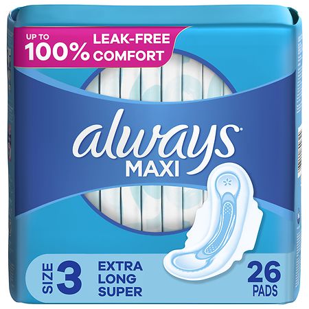 Always Maxi Feminine Pads with Wings for Women, Extra Long Super Absorbency Unscented, Size 3