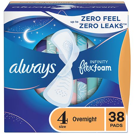 Always Infinity Pads, Overnight, with Wings Unscented, Size 4