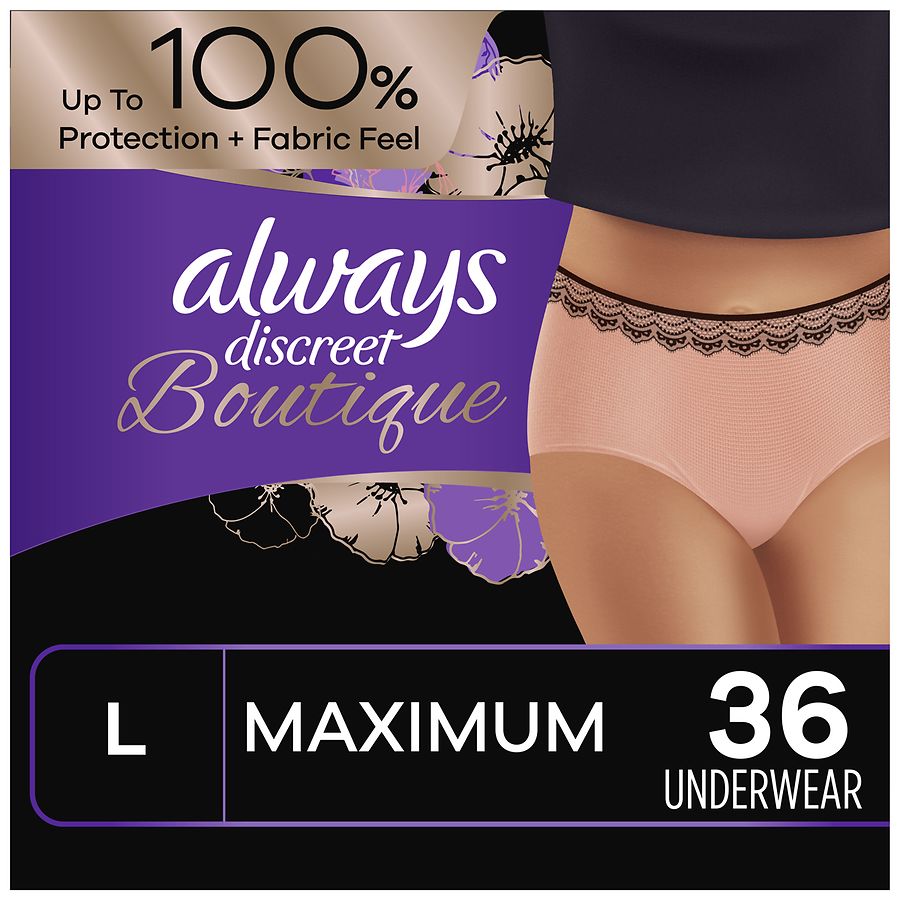 Always Discreet Boutique High-Rise Incontinence Underwear, Maximum  Absorbency Large, Rosy Rosy
