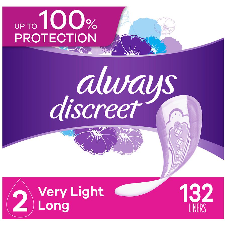 Poise Daily Incontinence Panty Liners, 2 Drop Very Light Absorbency, Long,  44 Count of Pantiliners - 44 ea