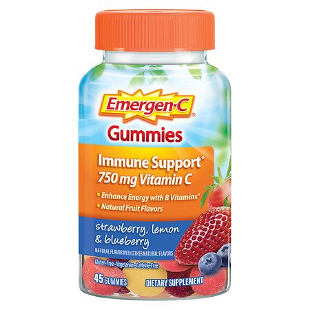 Emergen-C Immune Support Gummies with 500 mg Vitamin C, Folic Acid, and B Vitamins Strawberry, Lemon, Blueberry