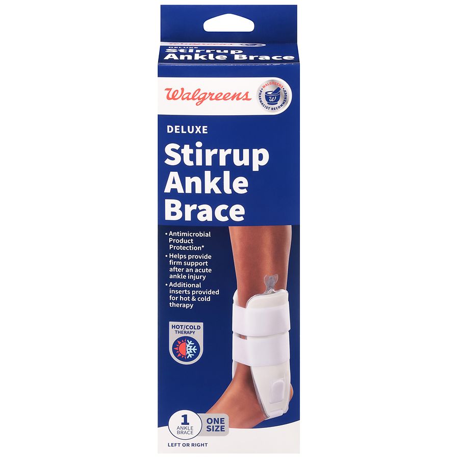 Maniobra Sudamerica expandir Walgreens Deluxe Stirrup Ankle Brace Hot/Cold Therapy One Size White |  Walgreens