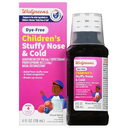Walgreens Children's Stuffy Nose & Cold Liquid Dye-Free Mixed Berry