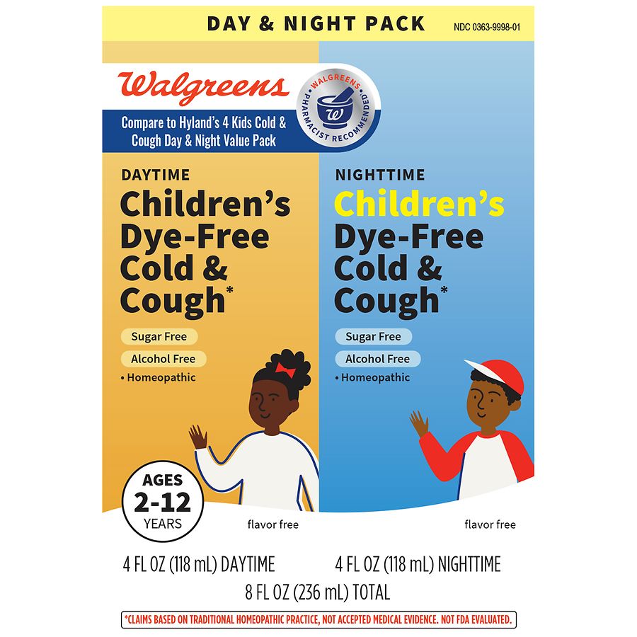 Walgreens Children's Dye Free Cold & Cough Liquid Day & Night Combo Pack  Flavor Free