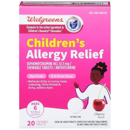 Walgreens Children's Allergy Relief Chewable Tablets Dye Free Cherry
