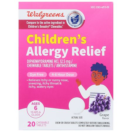 Walgreens Children's Allergy Relief Chewable Tablets Dye Free Grape