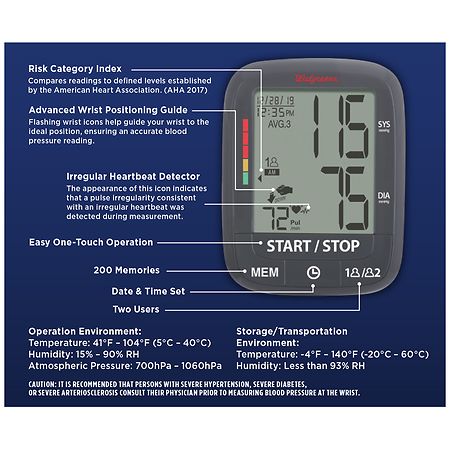 Premium Wrist Blood Pressure Monitor with Attached Wrist Cuff