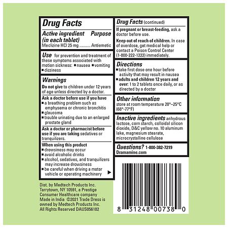 Dramamine Long Lasting Formula Nausea Relief Tablets