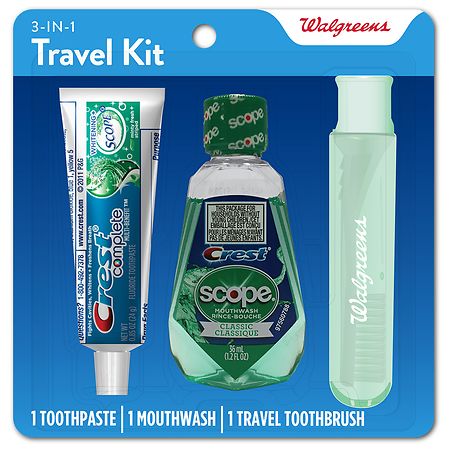 Walgreens 3-in-1 Travel Kit 1 Toothpaste 1 Mouthwash 1 Travel Toothbrush - Each