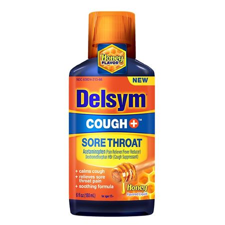 Delsym Adult Liquid Cough Plus Sore Throat Honey