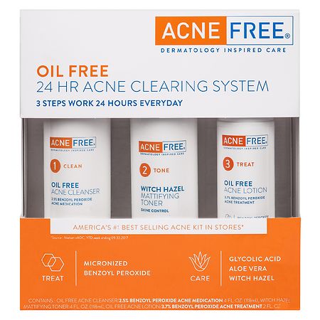 AcneFree 3 Step 24 Hour Acne Treatment Kit with Benzoyl Peroxide