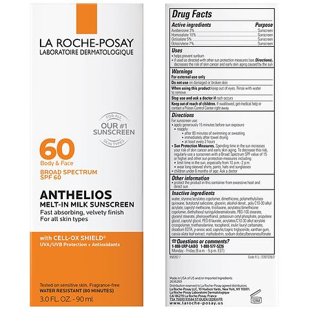 La Roche-Posay Anthelios Melt-In Milk Body & Face Sunscreen SPF 60, Oil  Free Sunscreen for Sensitive Skin, Sport Sunscreen Lotion, Sun Protection  and