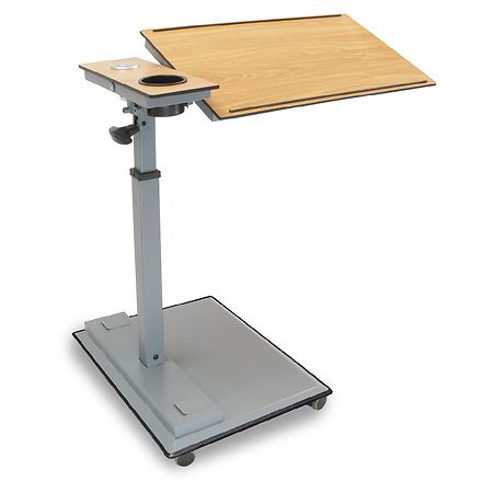 WiseLift Lift, Tilt, Swivel Overbed Table Table-Woodgrain, Base-Grey