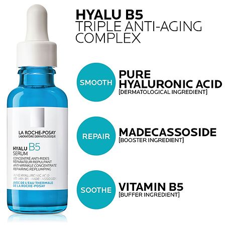 La Roche-Posay Hyalu B5 Pure Hyaluronic Acid Serum for Face, with Vitamin B5,  Anti-Aging Serum for Fine Lines and Wrinkles, Hydrating Serum to Plump and  Repair Dry Skin, Safe on Sensitive Skin 