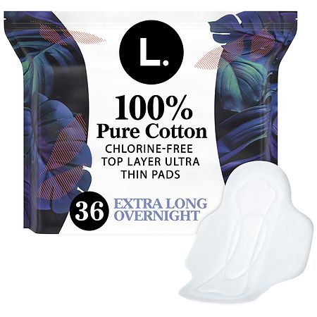 L. Chlorine Free Ultra Thin Pads, with Wings, Organic Top Sheet Unscented, Overnight Absorbency