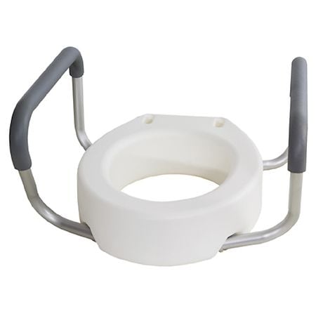 Essential Medical Supply Raised Elevated Toilet Seat Riser for an Elongated Toilet with Padded Aluminum Arms for Support and Compatible with Toilet Seat  Elongated  19 x 14 x 3.5