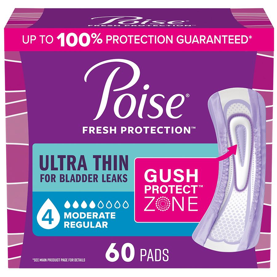 Poise Ultra Thin Incontinence Pads 4 Drop Moderate Absorbency, Regular Length