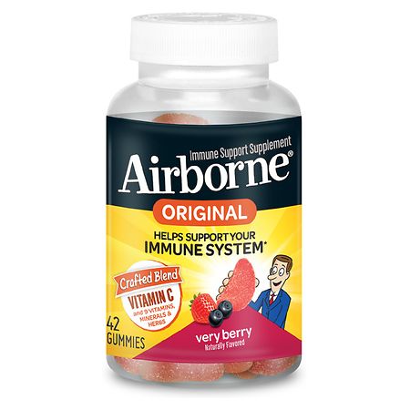 Airborne Vitamin C, E, Zinc, Minerals & Herbs Immune Support Supplement Gummies Very Berry