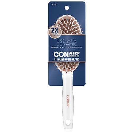 Conair Double Ceramic Nylon Bristle Cushion Hairbrush White and Rose Gold