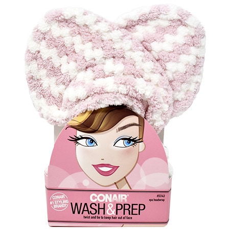Conair Wash & Prep Adjustable Spa Headwrap Pink and White