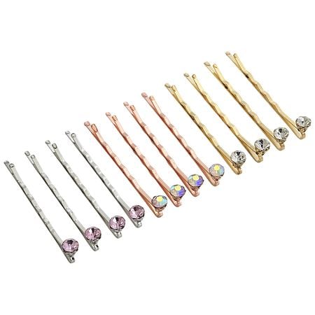 Scunci Real Style Rhinestone Bobby Pins Gold, Rose Gold, & Silver