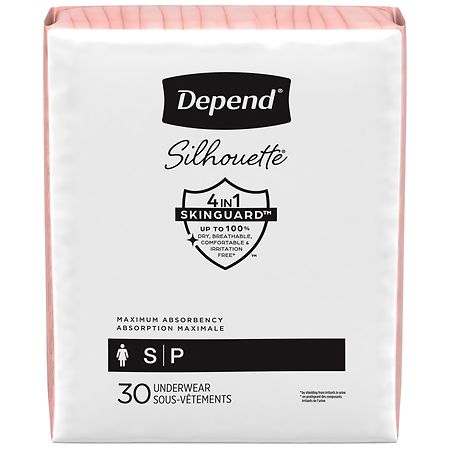 KIMBERLY CLARK Depend Silhouette Incontinence Underwear for Women, Maximum  Absorbency, Small, Pink & Black - 6951413 