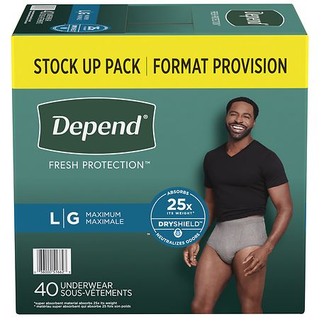 Fresh Protection Adult Incontinence Underwear for Men (Formerly Fit-Flex),  Disposable, Maximum, Extra-Large, Grey, 15 Count
