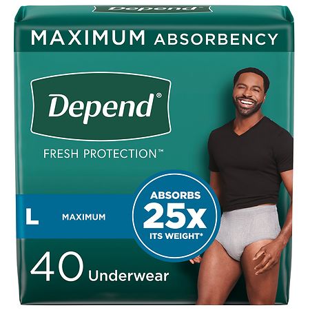 Depend Adult Incontinence Underwear for Men, Disposable, Maximum Large Grey