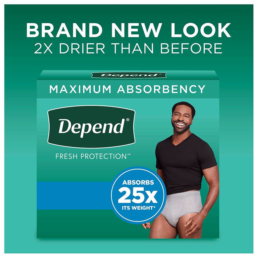 Depend Adult Incontinence Underwear for Men, Disposable, Maximum Extra Large  Grey