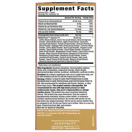 Ageless Male Max – Testosterone & Nitric Oxide Booster, 120 Caplets, Men's Supplement