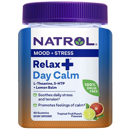 Natrol Relax+ Day Calm Daily Stress & Tension Relief Gummies Fruit Punch