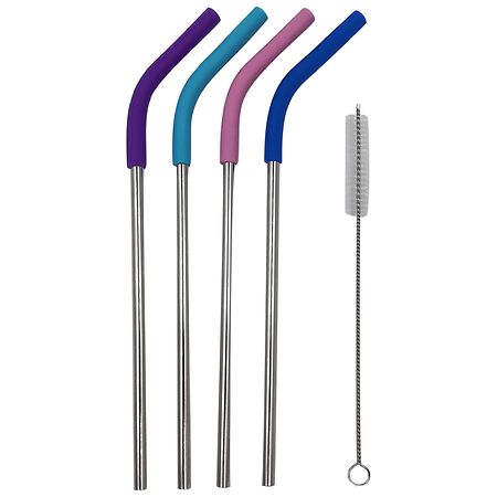 DPISZONE Reusable Stainless Steel Metal Straws with Brush. Metal Straws BPA-Free, Thick, Long, Dishwasher Safe Set for Drinking Juice Straw (12 Bent +