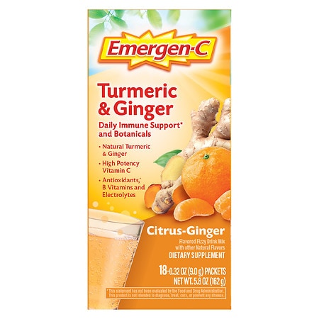 Emergen-C Citrus-Ginger Fizzy Drink Mix, Immune Support Turmeric, Ginger