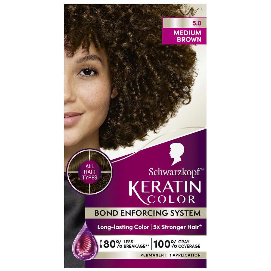 Schwarzkopf Keratin Color Permanent Hair Color Cream, 5.0 Medium Brown 