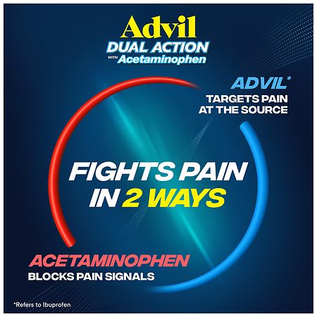 Advil Dual Action Combination Ibuprofen and Acetaminophen For 8 Hours Of Pain Relief