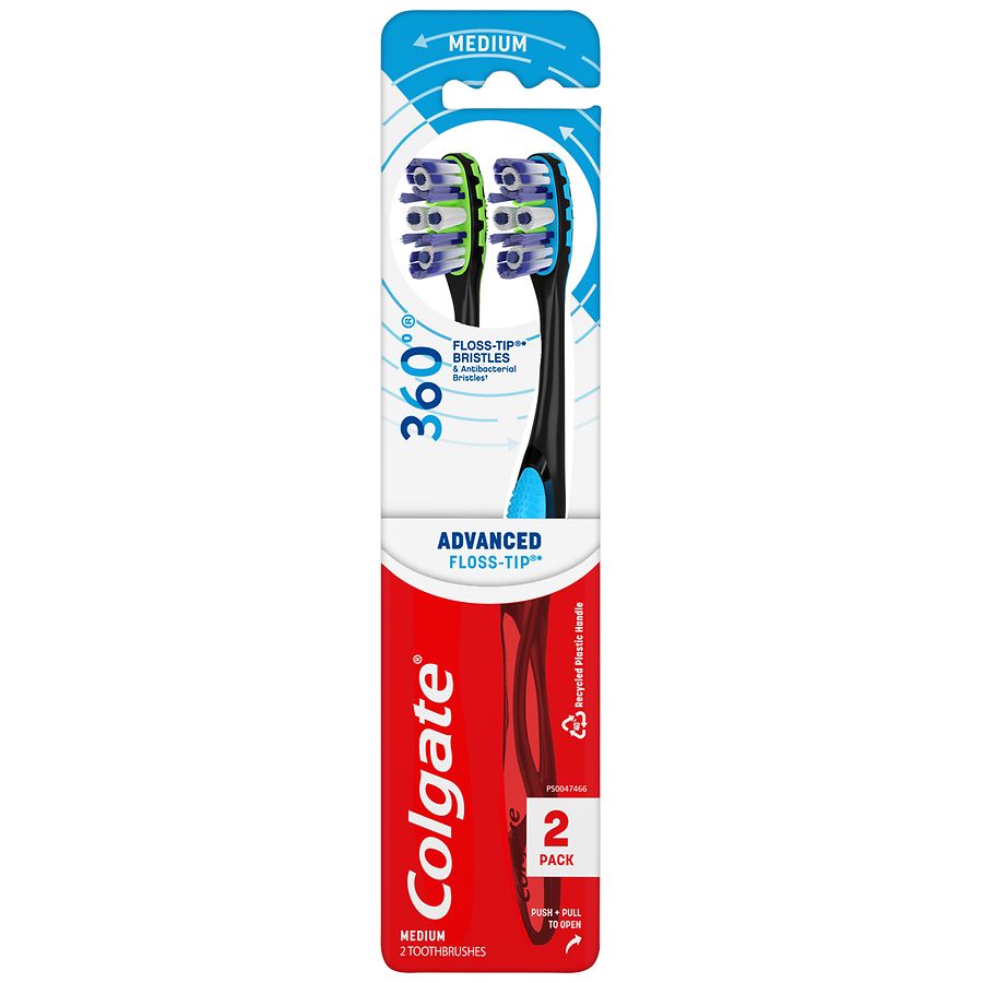 Colgate 360 Advanced Floss-Tip Bristles Toothbrush, Medium Medium ...