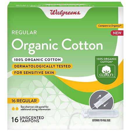 Walgreens Organic Cotton Plastic Applicator Tampon Unscented, Regular Absorbency