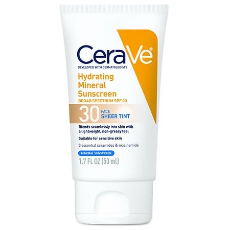 CeraVe Hydrating Mineral Sunscreen SPF 30 for Face with Sheer Tint Tinted