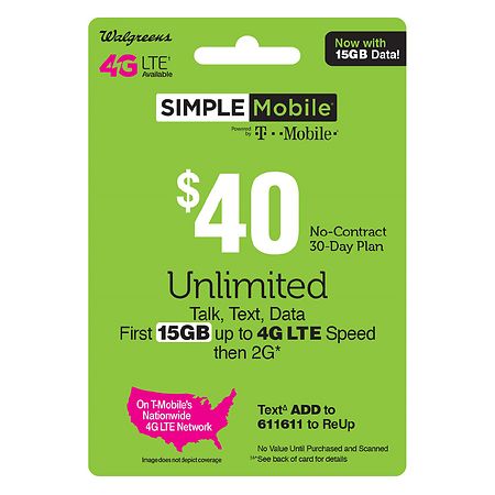 Simple Mobile Prepaid Wireless Airtime Card $40
