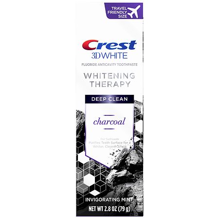 Crest 3D White Whitening Therapy Charcoal Deep Clean Fluoride Toothpaste, Travele Size Invigorating Mint