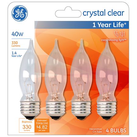 G E LIGHTING 76230 GE Crystal Bulb, 40W, Clear, 4-Pack (B00F9298E8)