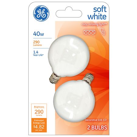 GE 40w Incandescent Decorative Globe 16.5 Light Bulbs Soft White